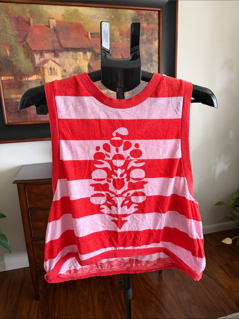 FP Movement by Free People Red & Pink Striped Sleeveless Tank with Central Motif